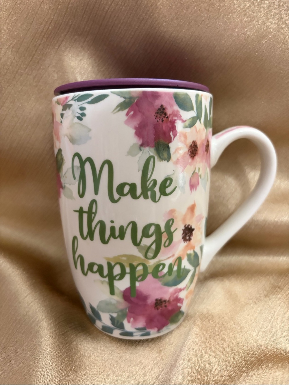 Make Things Happen Floral Ceramic Mug - Purple Accent